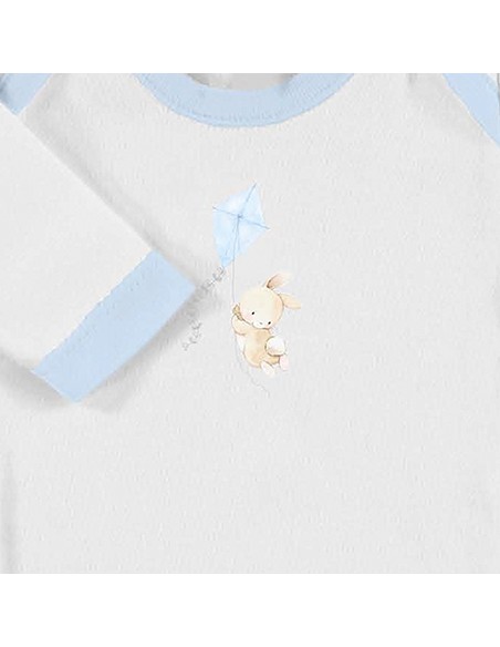 Set Regalo Body 4 Pcs 100% Alg Talla 0-6 Mod Conejito Cometa Azul