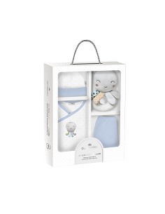 Set Regalo Sonajero 4 Pcs 100% Alg Talla 0-6 Mod Pulpo Azul