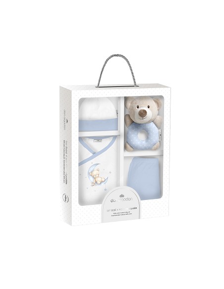 Set Regalo Sonajero 4 Pcs 100% Alg Talla 0-6 Mod Oso Azul