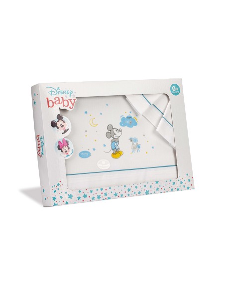 Triptico Cuna 100% Algodon Mod Mickey Bco/Azul