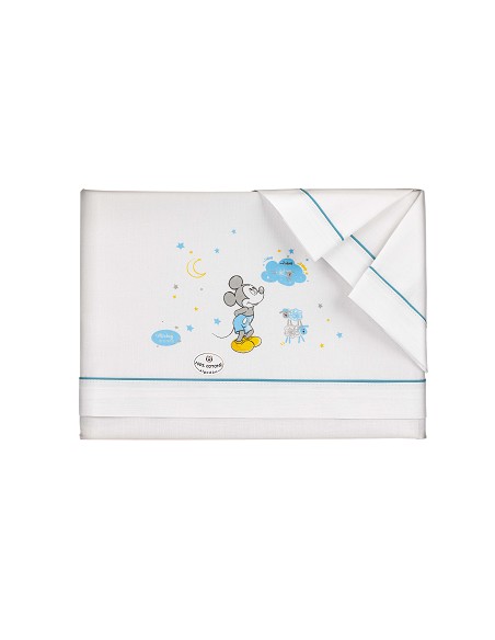 Triptico Minicuna 100% Algodon Mod Mickey Bco/Azul