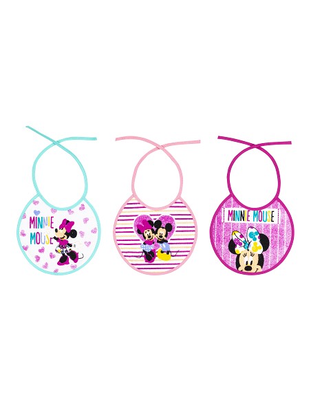 Babero Rizo(20X20 Cm)  Minnie Pack 3 Unds