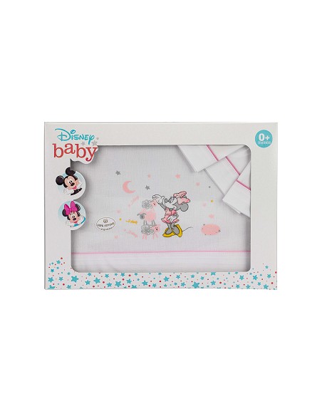 Triptico Cuna 100% Algodon Mod Minnie Bco/Rosa