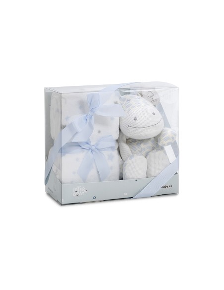 Set Peluche Crochet Jirafa+Manta Estrella Azul