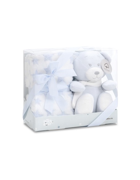 Set Peluche Crochet Oso+Manta Estrella Azul