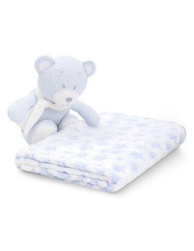 Set Peluche Crochet Oso+Manta Estrella Azul
