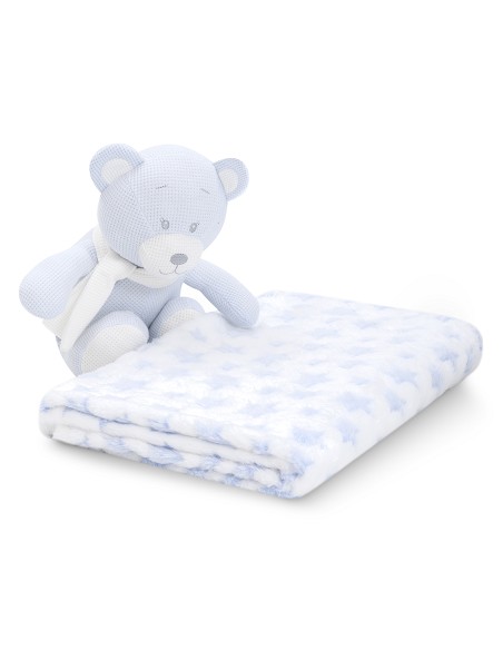 Set Peluche Crochet Oso+Manta Estrella Azul
