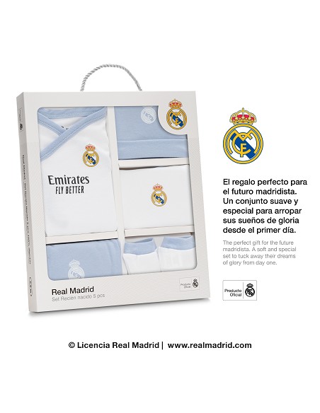 Set Regalo 5 Pcs 100% Alg  T 0-6 m Mod Real Madrid Azul