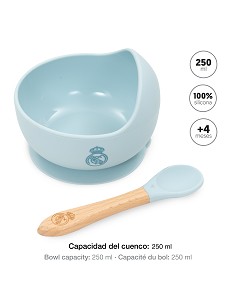 Cuenco con Ventosa+Cuchara de Silicona Azul 2