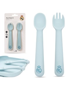 Cuchara y Tenedor de Silicona Azul