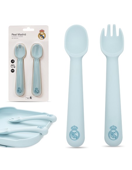 Cuchara y Tenedor de Silicona Azul