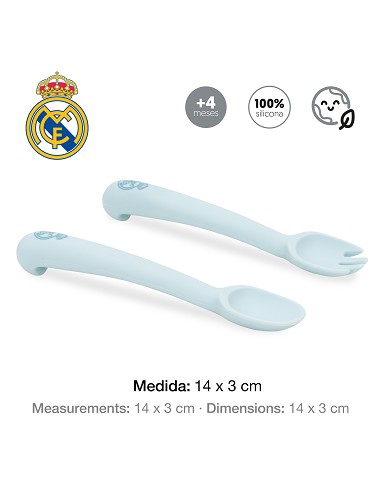 Cuchara y Tenedor de Silicona Azul