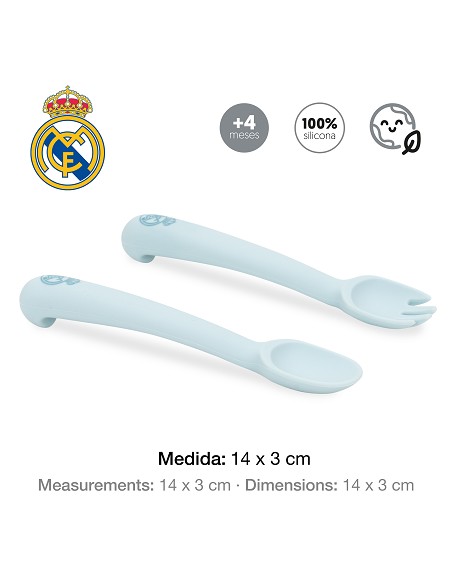 Cuchara y Tenedor de Silicona Azul