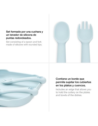 Cuchara y Tenedor de Silicona Azul