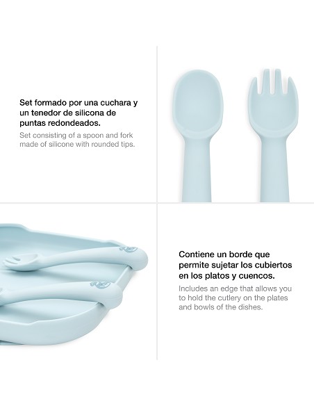 Cuchara y Tenedor de Silicona Azul