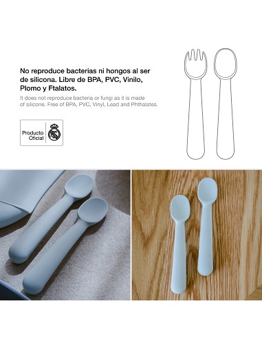 Cuchara y Tenedor de Silicona Azul
