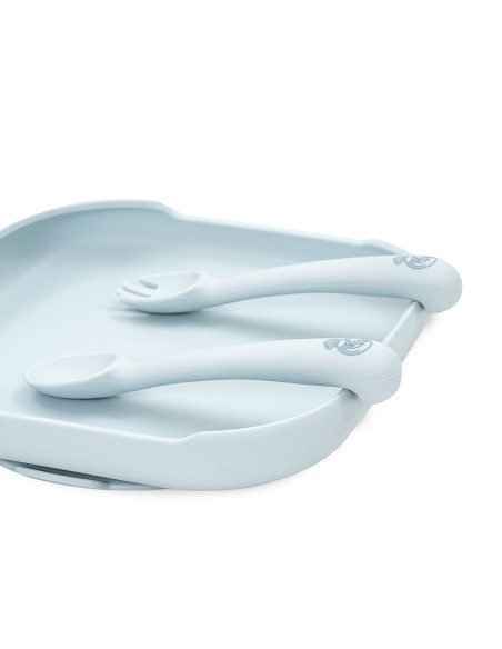 Cuchara y Tenedor de Silicona Azul