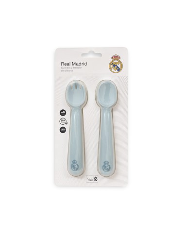 Cuchara y Tenedor de Silicona Azul