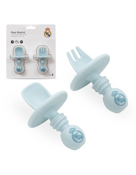 Cubiertos Aprendizaje Antiahogo de Silicona Azul