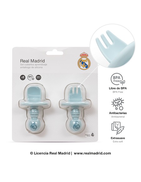 Cubiertos Aprendizaje Antiahogo de Silicona Azul