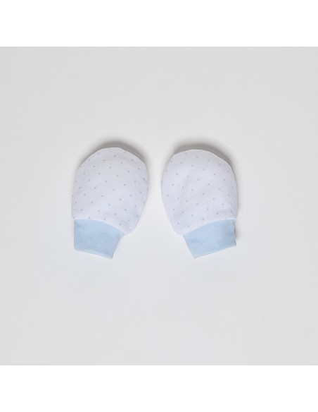 Set Regalo 4 Pcs 100% Alg  T 0-6 M(Gorro-Peucos-Manoplas-Babero) Azul