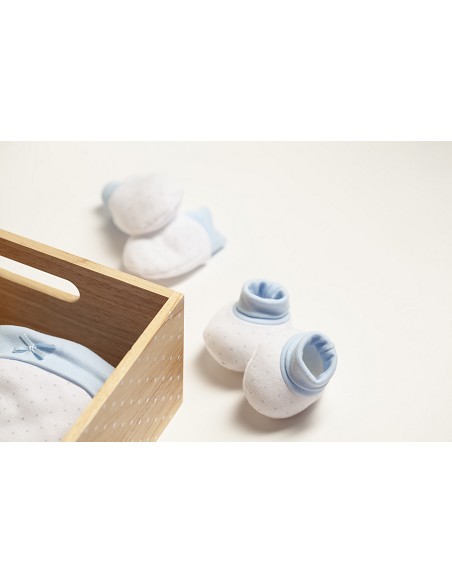 Set Regalo 4 Pcs 100% Alg  T 0-6 M(Gorro-Peucos-Manoplas-Babero) Azul