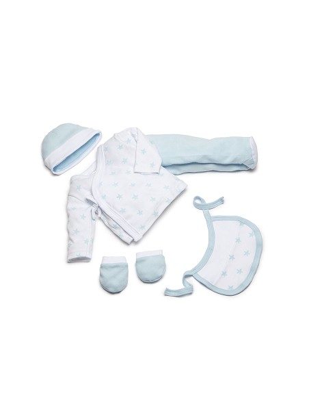 Set Regalo 5 Pcs 100% Alg  T 0-6 m Mod Estrellas Azul