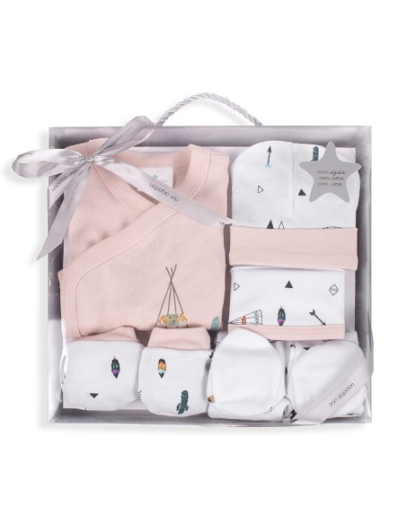Set Regalo 5 Pcs 100% Alg  T 0-6 m Mod. Dakota Rosa