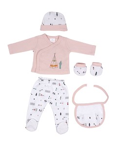 Set Regalo 5 Pcs 100% Alg  T 0-6 m Mod. Dakota Rosa 2