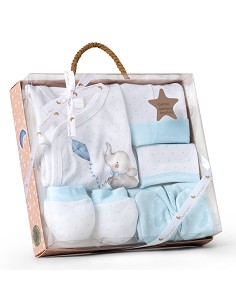 Set Regalo 5 Pcs 100% Alg  T 0-6 m Mod Elefantito Azul