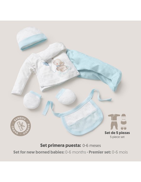 Set Regalo 5 Pcs 100% Alg  T 0-6 m Mod Elefantito Azul