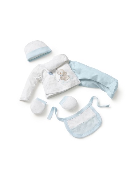 Set Regalo 5 Pcs 100% Alg  T 0-6 m Mod Elefantito Azul