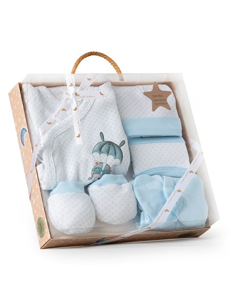 Set Regalo 5 Pcs 100% Alg  T 0-6 m Mod Paracaidas Azul