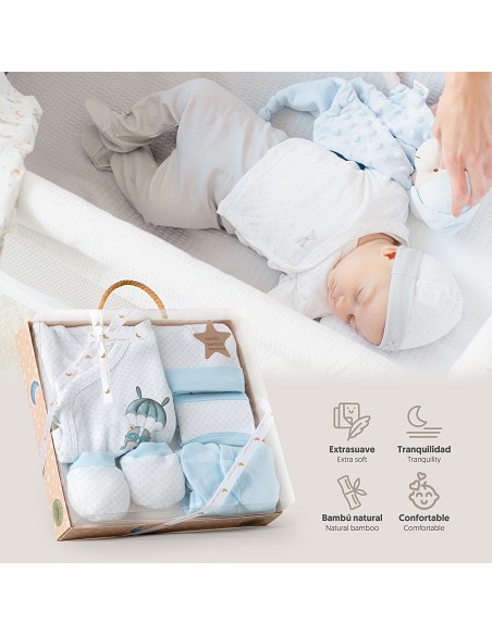 Set Regalo 5 Pcs 100% Alg  T 0-6 m Mod Paracaidas Azul