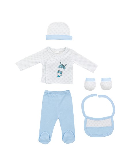 Set Regalo 5 Pcs 100% Alg  T 0-6 m Mod Paracaidas Azul