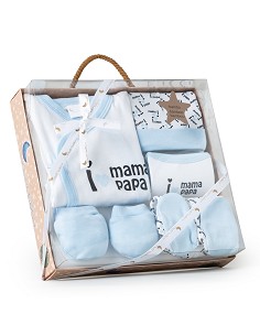 Set Regalo 5 Pcs 100% Alg  T 0-6 m Mod I Love Mama-Papa Azul