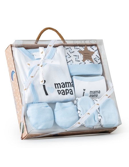 Set Regalo 5 Pcs 100% Alg  T 0-6 m Mod I Love Mama-Papa Azul