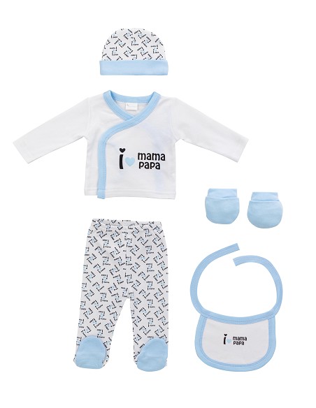 Set Regalo 5 Pcs 100% Alg  T 0-6 m Mod I Love Mama-Papa Azul
