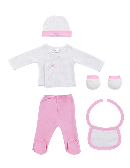 Set Regalo 5 Pcs 100% Alg  T 0-6 m Mod Topos Bamboo Rosa