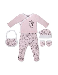Set Regalo 5 Pcs 100% Alg  T 0-6 m Mod Animalitos Rosa