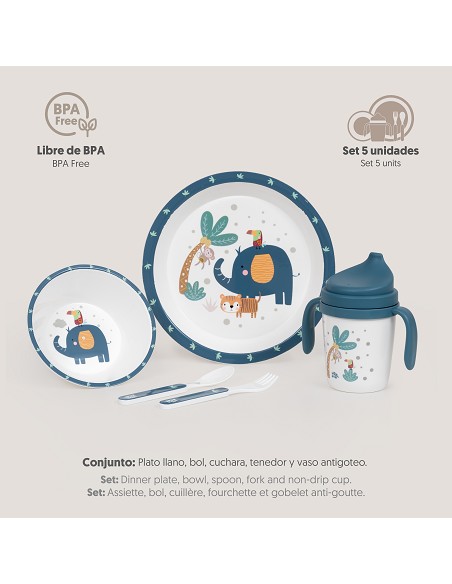 Set Vajilla 5 Pcs Mod Jungla Azul