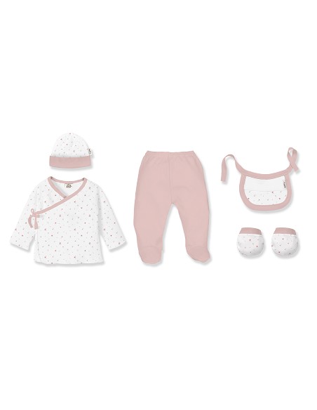 Set Regalo 5 Pcs Bamboo T 0-6 m Mod Flores Bco/Rosa