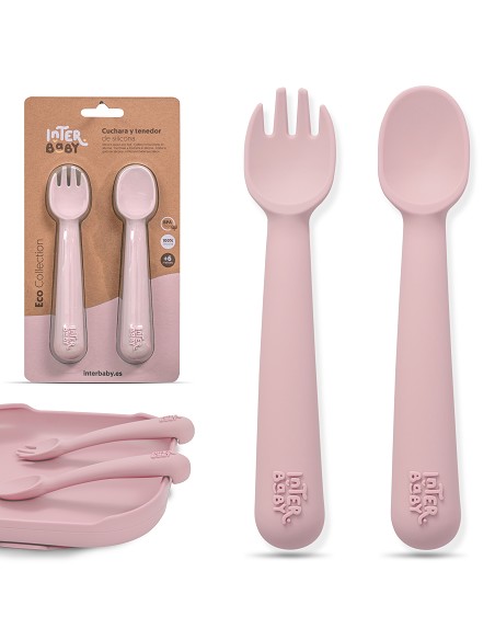 Cuchara y Tenedor de Silicona Rosa Maquillaje