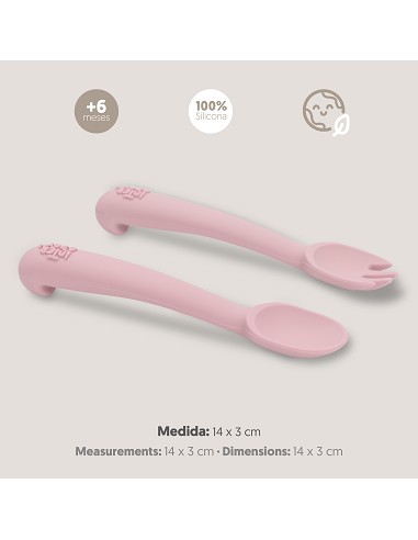 Cuchara y Tenedor de Silicona Rosa Maquillaje
