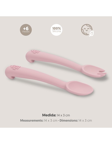 Cuchara y Tenedor de Silicona Rosa Maquillaje