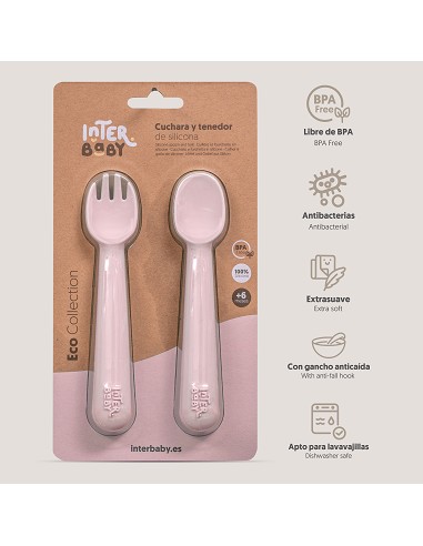 Cuchara y Tenedor de Silicona Rosa Maquillaje