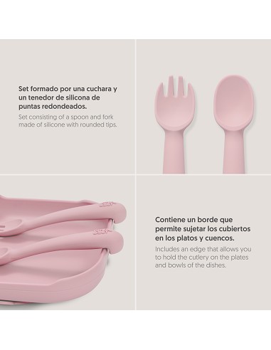 Cuchara y Tenedor de Silicona Rosa Maquillaje