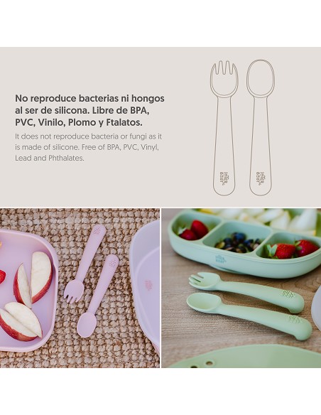 Cuchara y Tenedor de Silicona Rosa Maquillaje