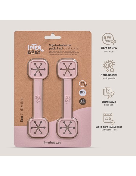 Sujeta Baberos Pack 2 Unds de Silicona Rosa Maquillaje