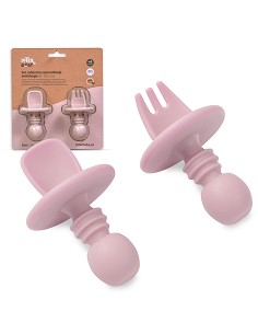 Set Cubiertos Aprendizaje  de Silicona Rosa Maquillaje